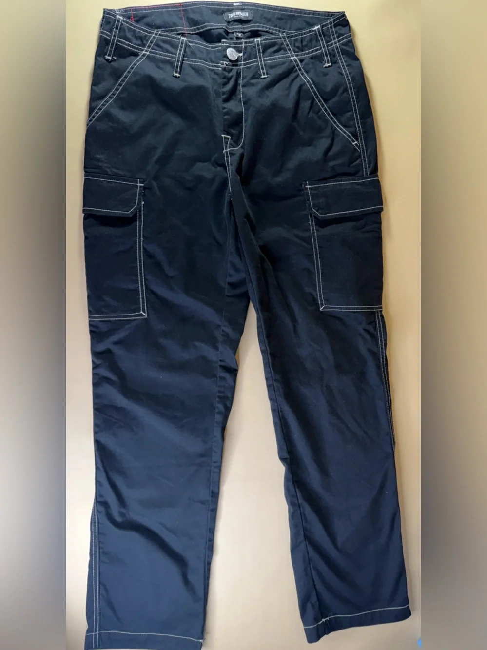 True Religion Men’s Black Slim Straight Jeans with White Stitching